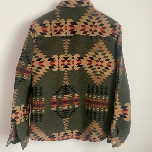 REVOLUTION Checked Navajo-Inspired Overshirt Zip Dark Green Size M - Picture 5 of 16